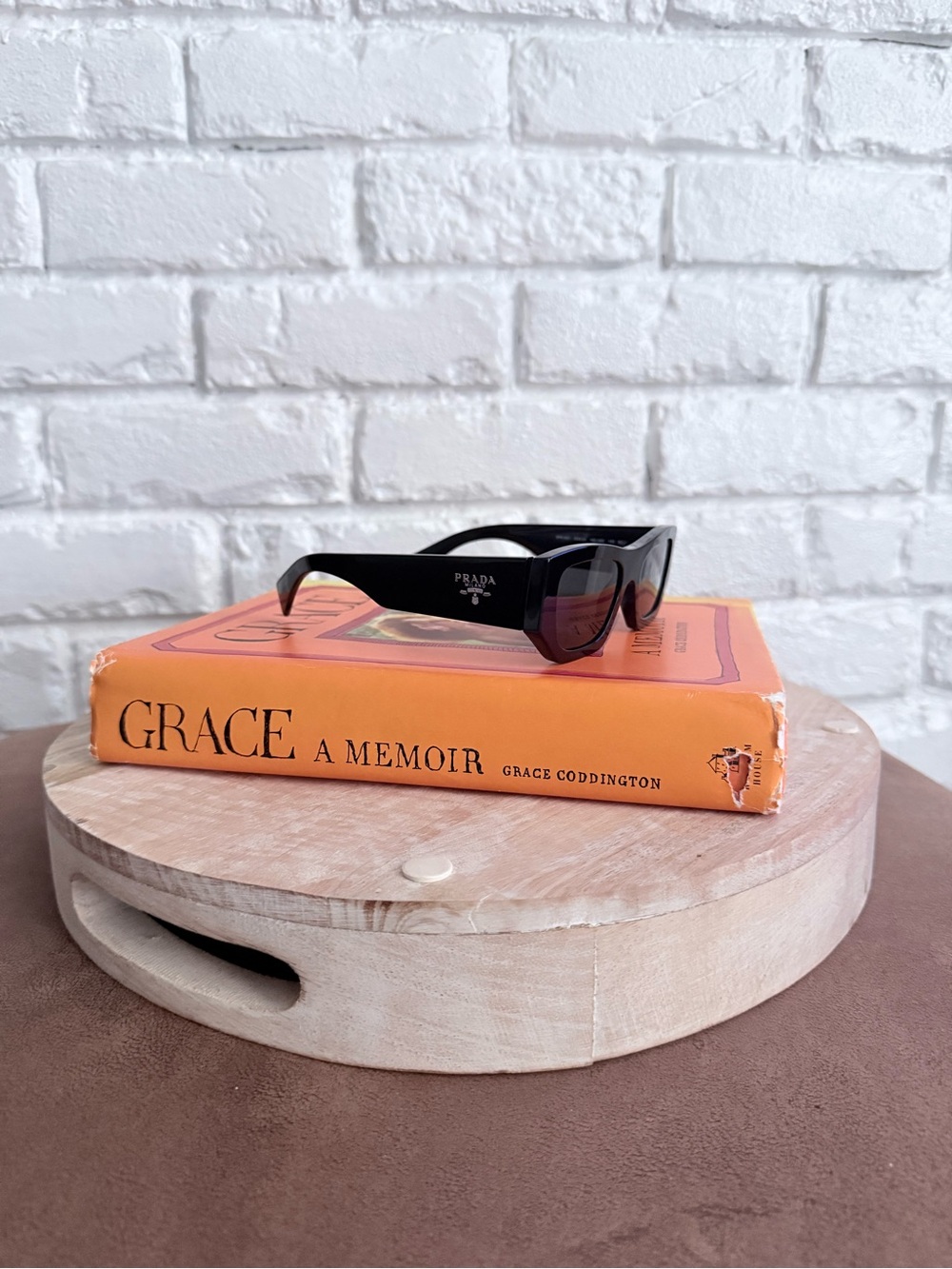 Prada Black Thick-Frame Rectangular Sunglasses
